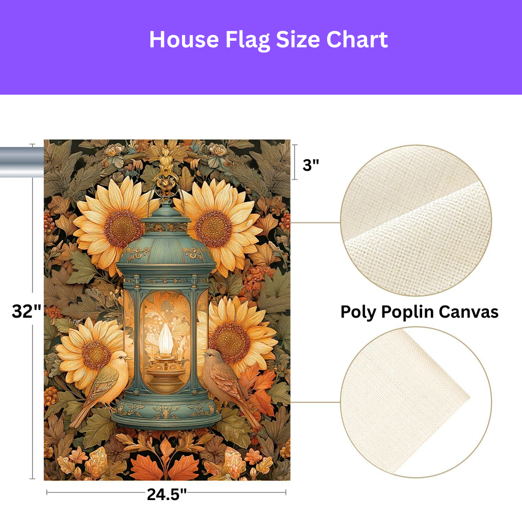 Sunflower and Birds Lantern Garden Flag - double-sided design - Dragonfire Gardens