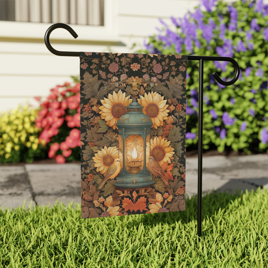 Sunflower and Birds Lantern Garden Flag - outdoor display - Dragonfire Gardens