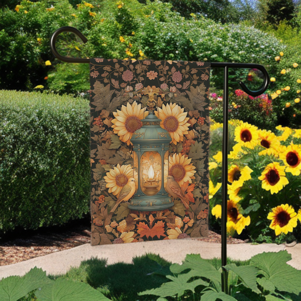 Sunflower and Birds Lantern Garden Flag - product detail - Dragonfire Gardens