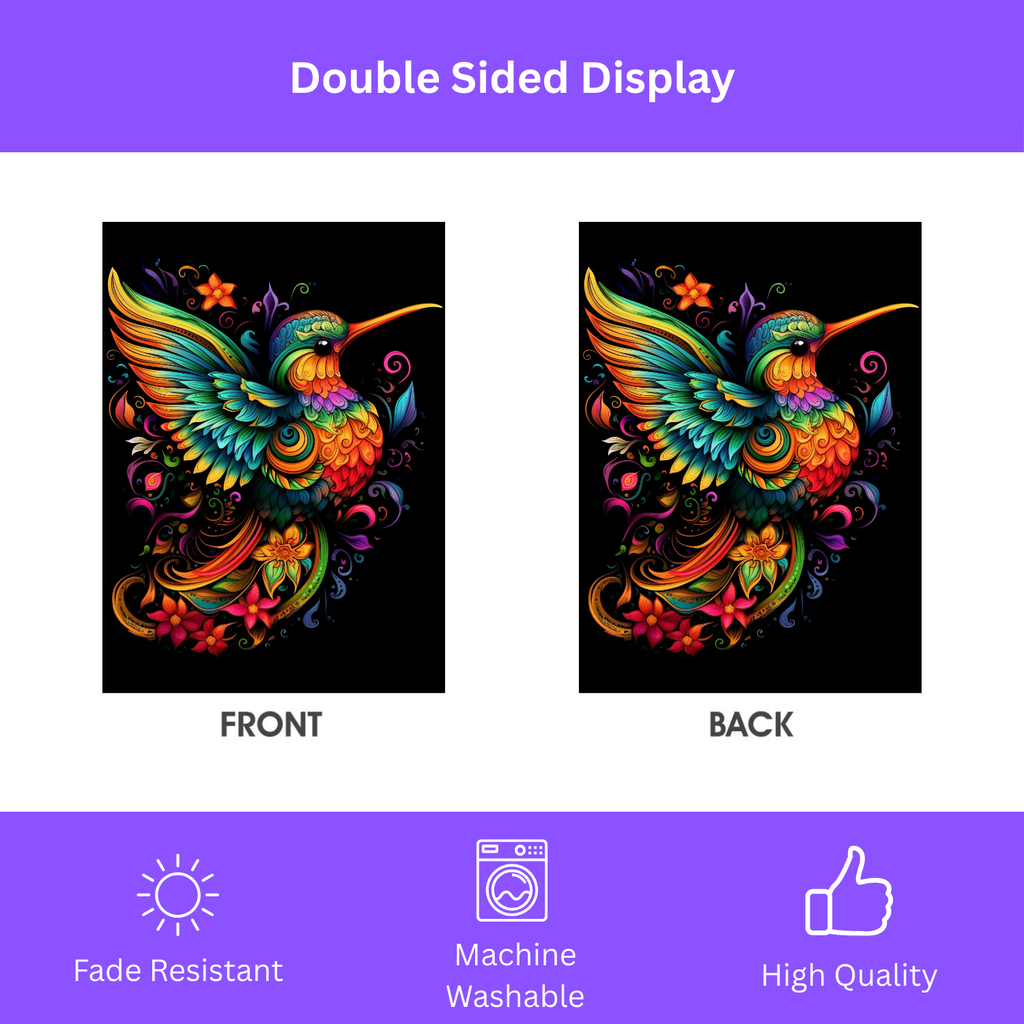 Colorful Hummingbird Garden Flag - porch decor - Dragonfire Gardens