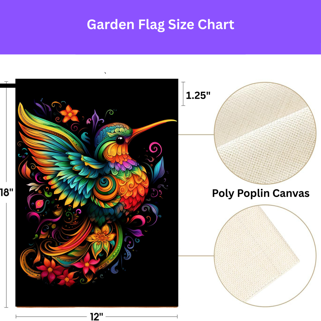 Colorful Hummingbird Garden Flag - yard display - Dragonfire Gardens