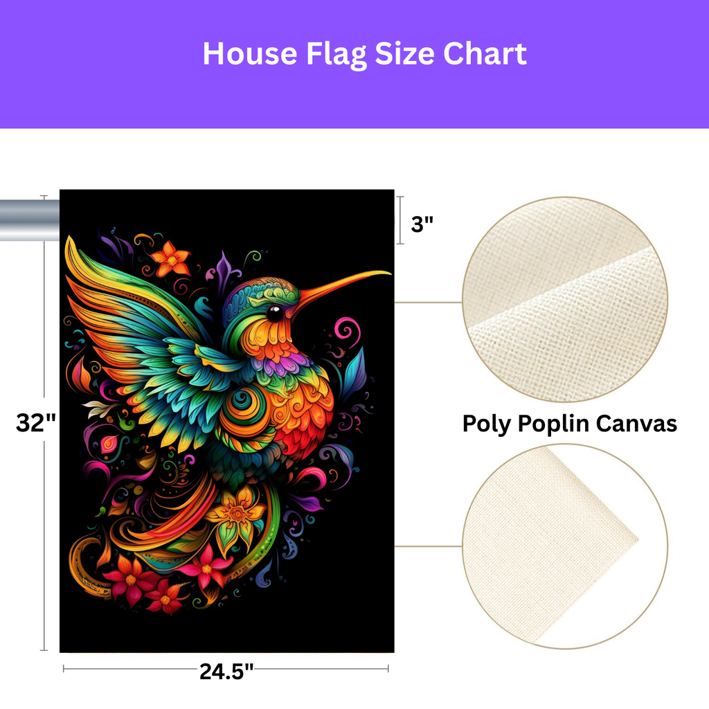 Colorful Hummingbird Garden Flag - double-sided design - Dragonfire Gardens