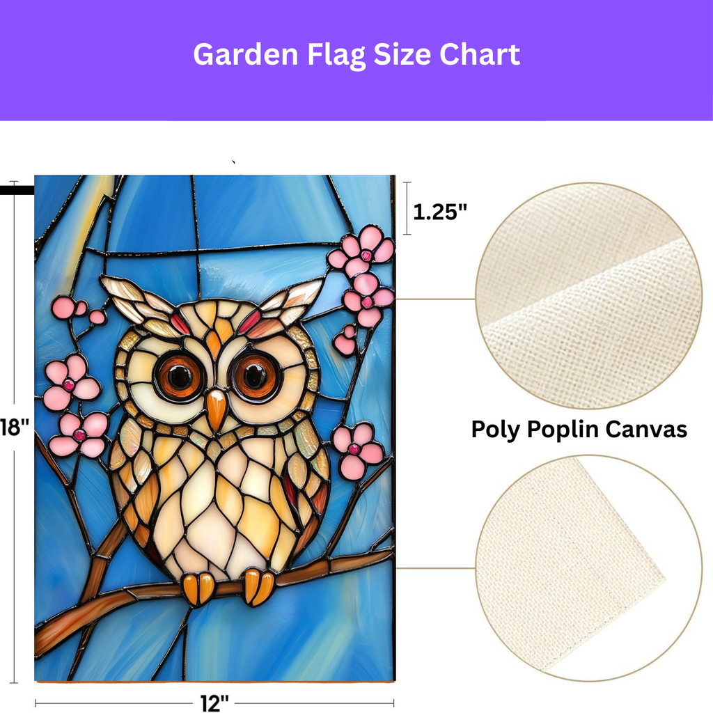 Stained Glass Owl Garden Flag - porch decor - Dragonfire Gardens