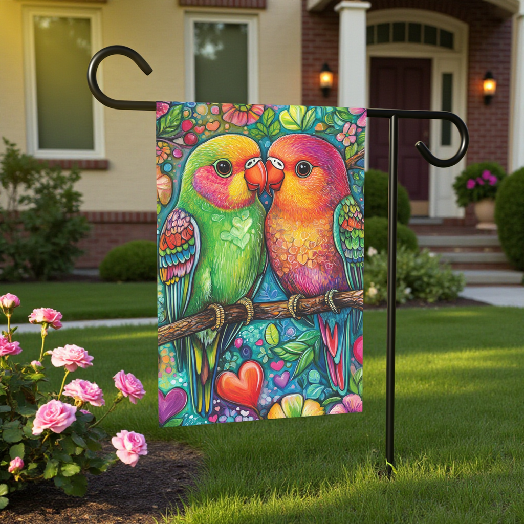 Abstract Love Birds Garden Flag