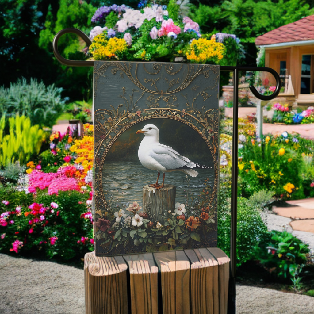 Seagull On A Post Garden Flag