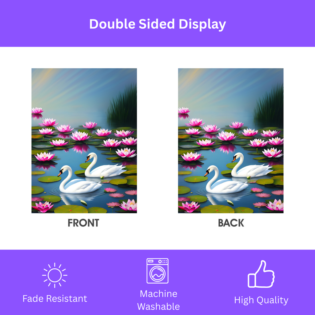 Lotus Flower Swan Garden Flag - double-sided design - Dragonfire Gardens