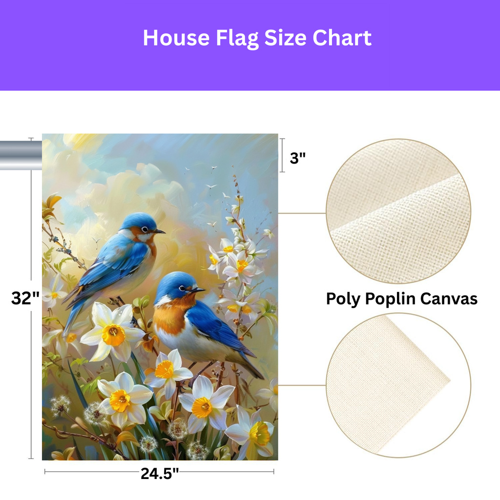 Yellow Daffodil Blue Birds Garden Flag - yard display - Dragonfire Gardens
