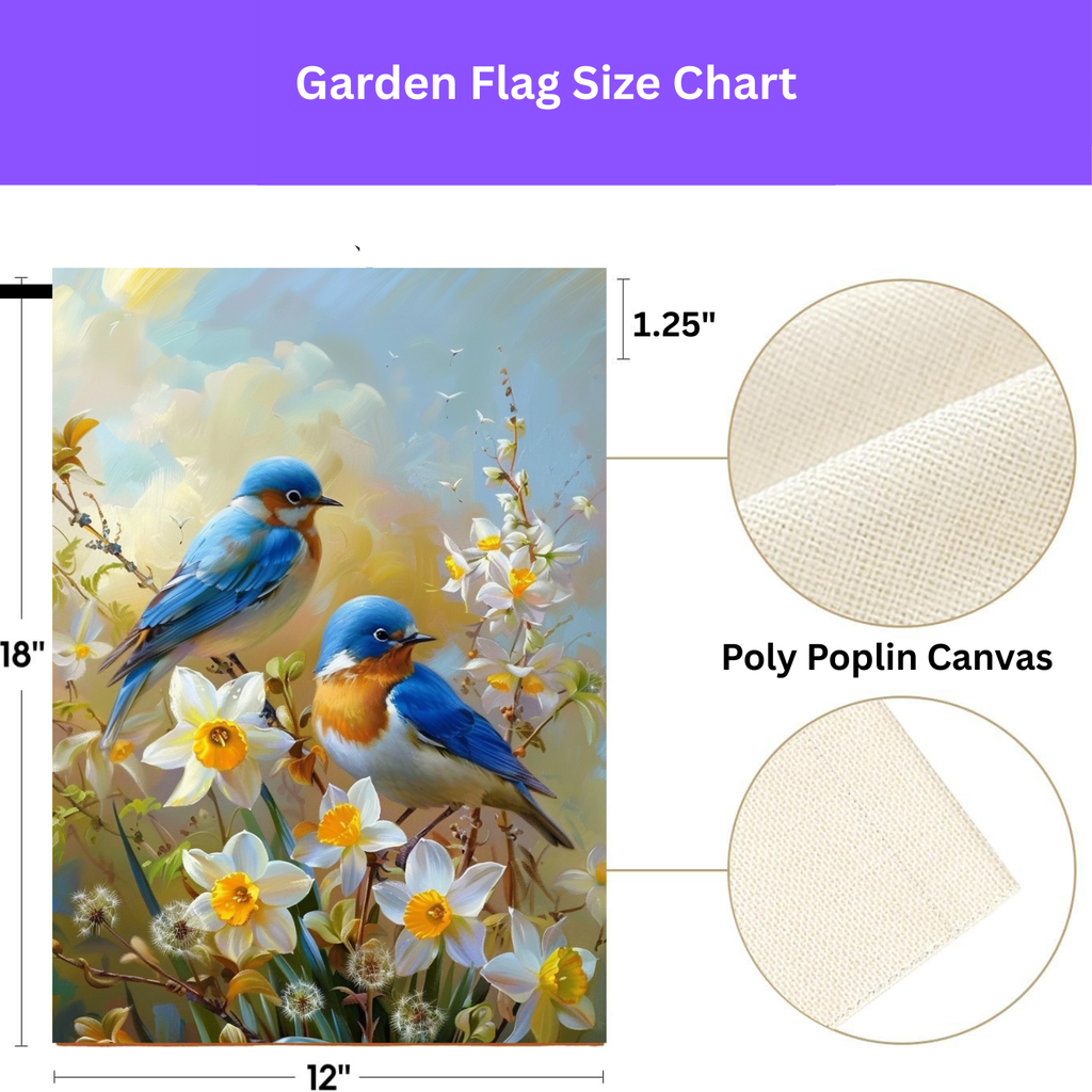 Yellow Daffodil Blue Birds Garden Flag - porch decor - Dragonfire Gardens