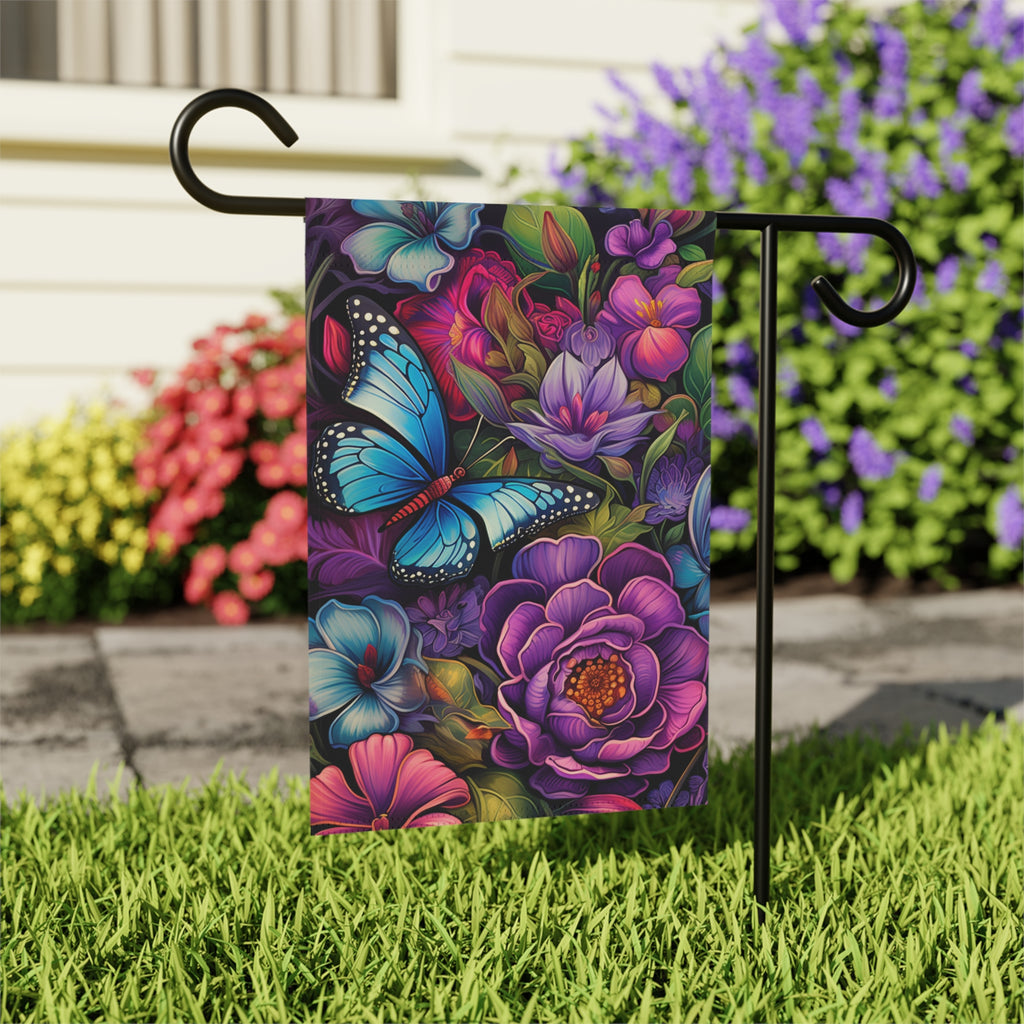 Abstract Blue Butterfly Garden Flag