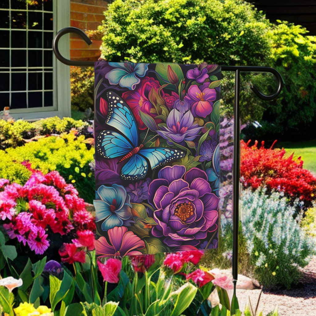 Abstract Blue Butterfly Garden Flag