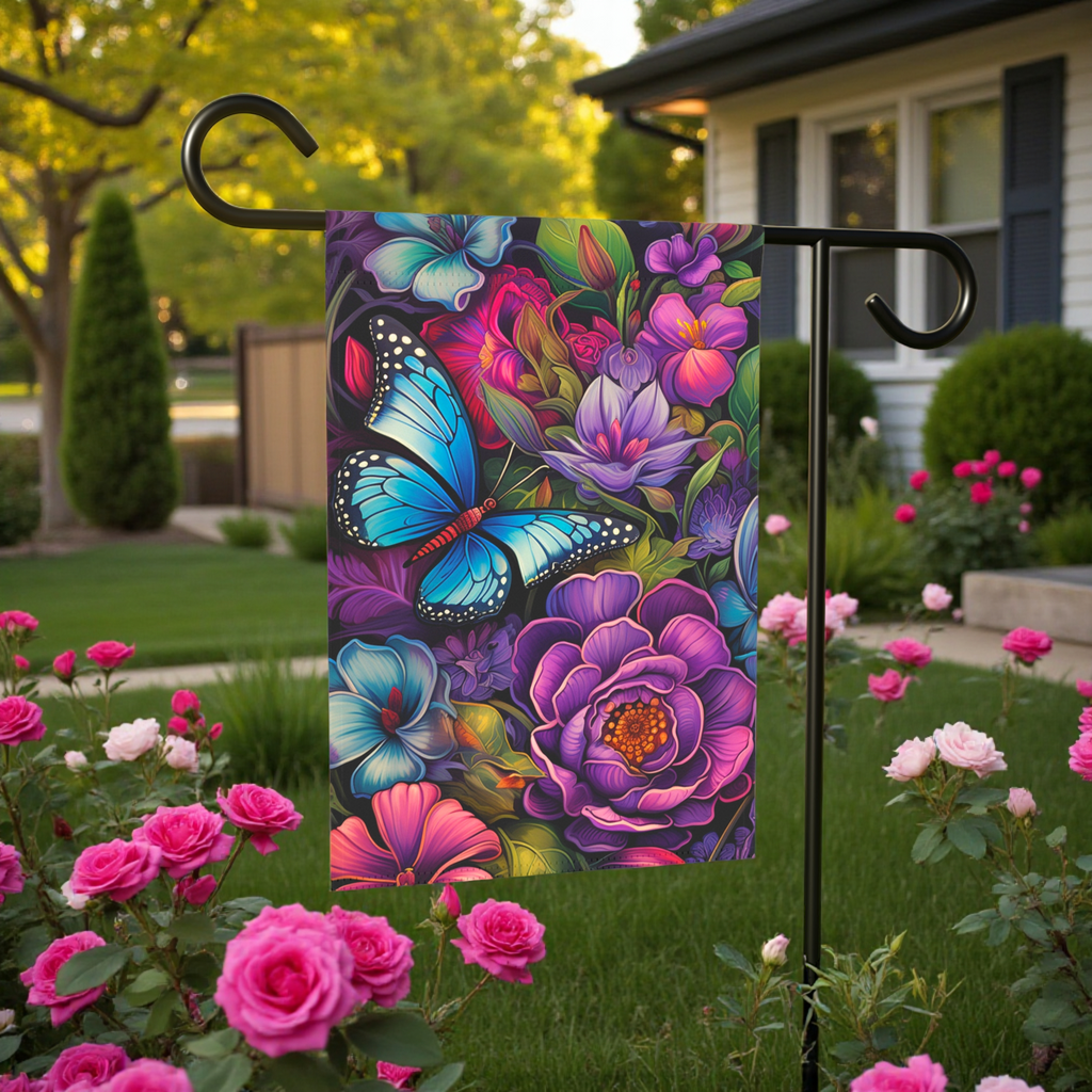 Abstract Blue Butterfly Garden Flag