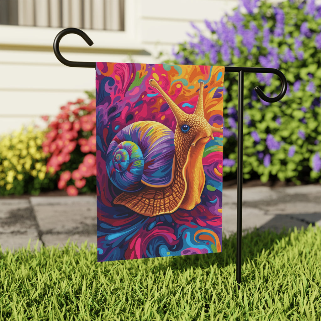 Colorful Snail Garden Flag - close-up detail - Dragonfire Gardens
