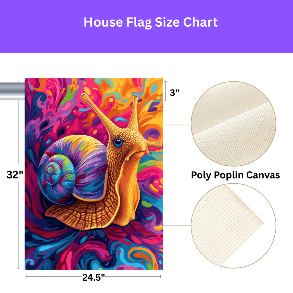 Colorful Snail Garden Flag - size comparison - Dragonfire Gardens