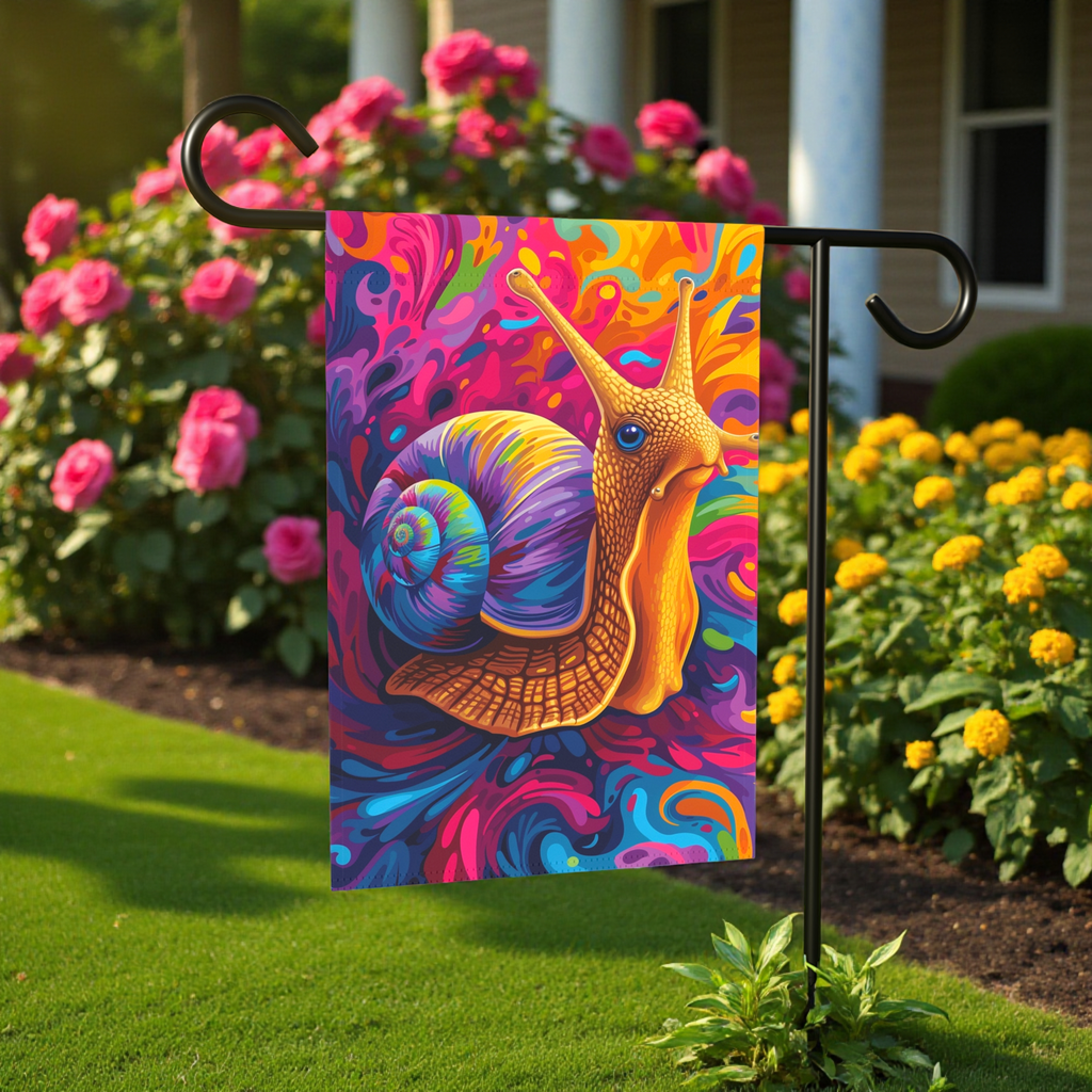 Colorful Snail Garden Flag - front view - Dragonfire Gardens