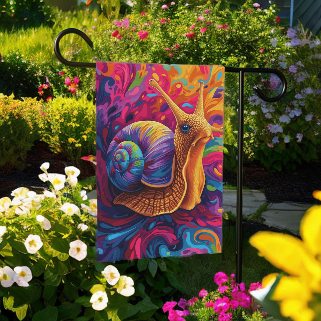 Colorful Snail Garden Flag - outdoor display - Dragonfire Gardens