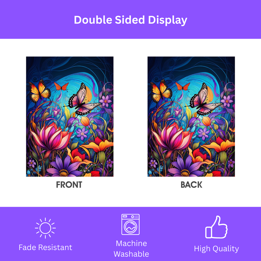 Colorful Flowers and Butterflies Garden Flag - double-sided design - Dragonfire Gardens