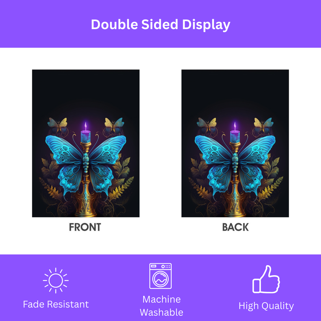 Blue Butterfly Candle Garden Flag - double-sided design - Dragonfire Gardens