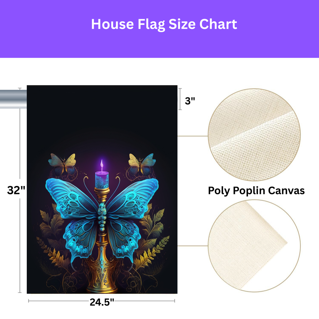 Blue Butterfly Candle Garden Flag - yard display - Dragonfire Gardens