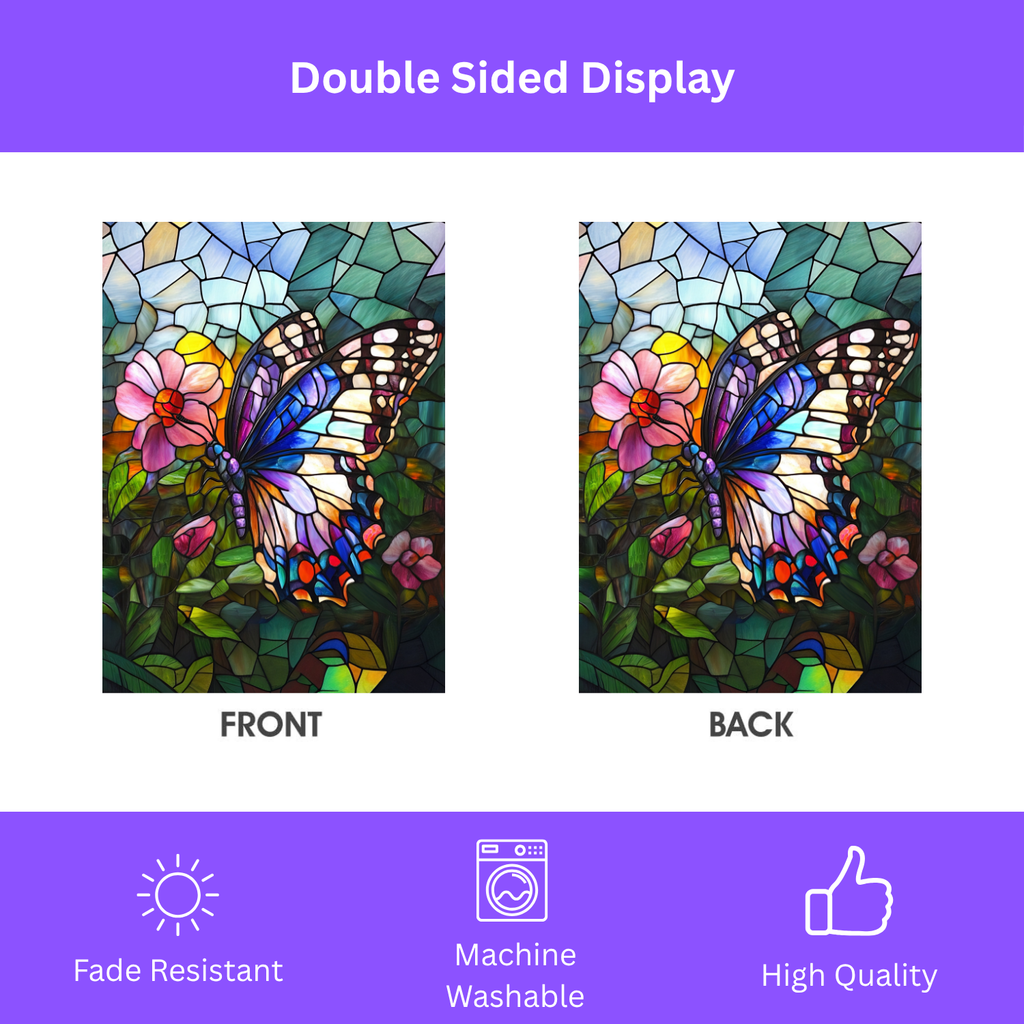 Stained Glass Butterfly Garden Flag - porch decor - Dragonfire Gardens
