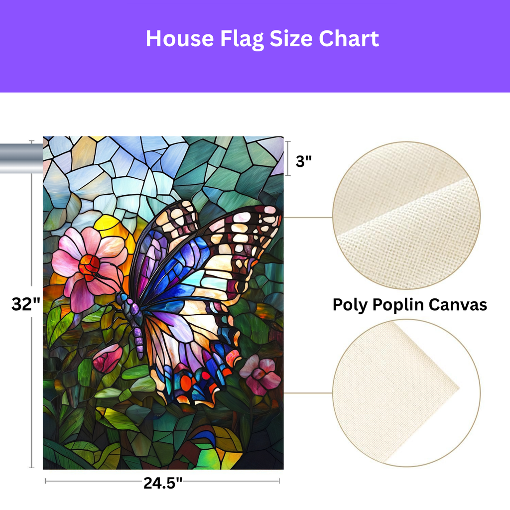 Stained Glass Butterfly Garden Flag - double-sided design - Dragonfire Gardens