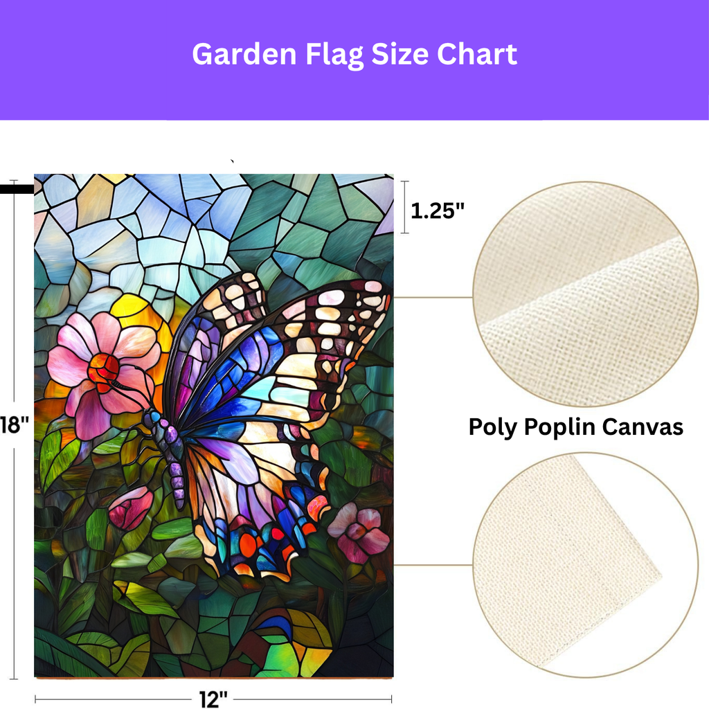 Stained Glass Butterfly Garden Flag - yard display - Dragonfire Gardens