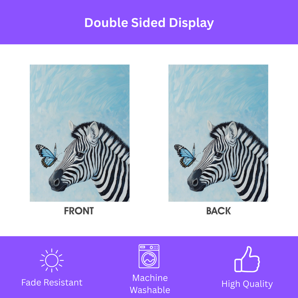 Zebra and Butterfly Garden Flag - double-sided design - Dragonfire Gardens