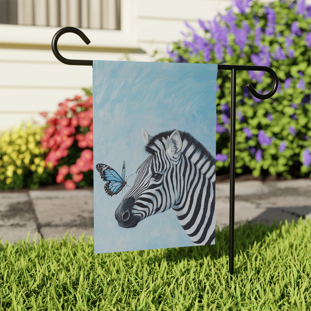 Zebra and Butterfly Garden Flag - outdoor display - Dragonfire Gardens