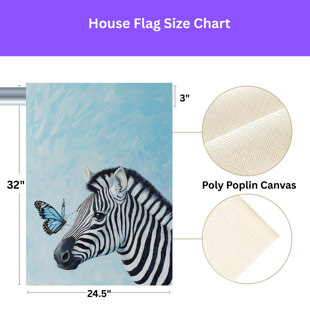 Zebra and Butterfly Garden Flag - yard display - Dragonfire Gardens