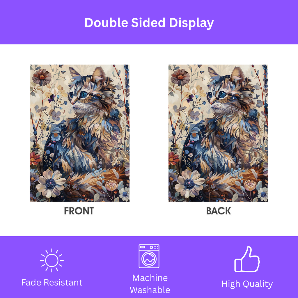 Abstract Beige and Blue Cat Garden Flag - double-sided design - Dragonfire Gardens