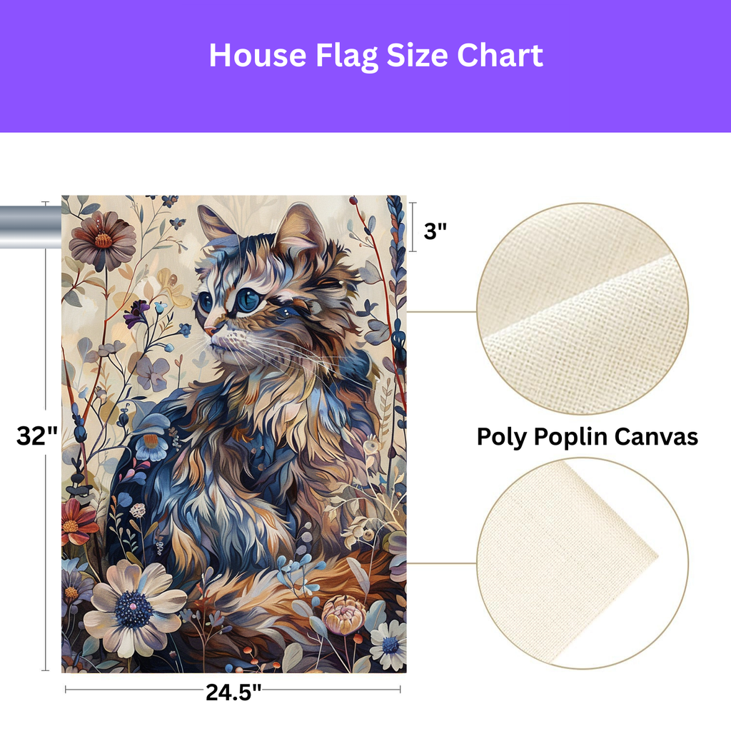 Abstract Beige and Blue Cat Garden Flag - yard display - Dragonfire Gardens