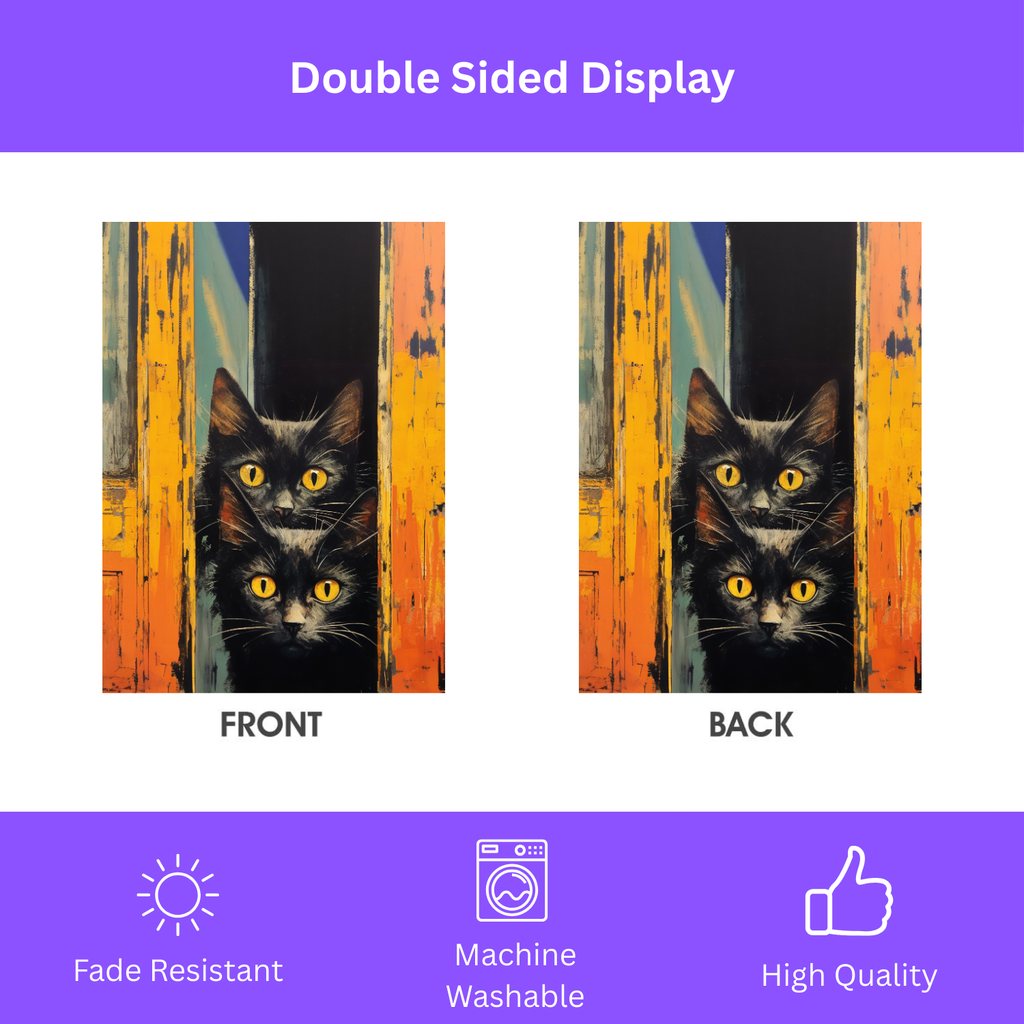 Two Yellow Eye Black Cats Garden Flag - double-sided design - Dragonfire Gardens
