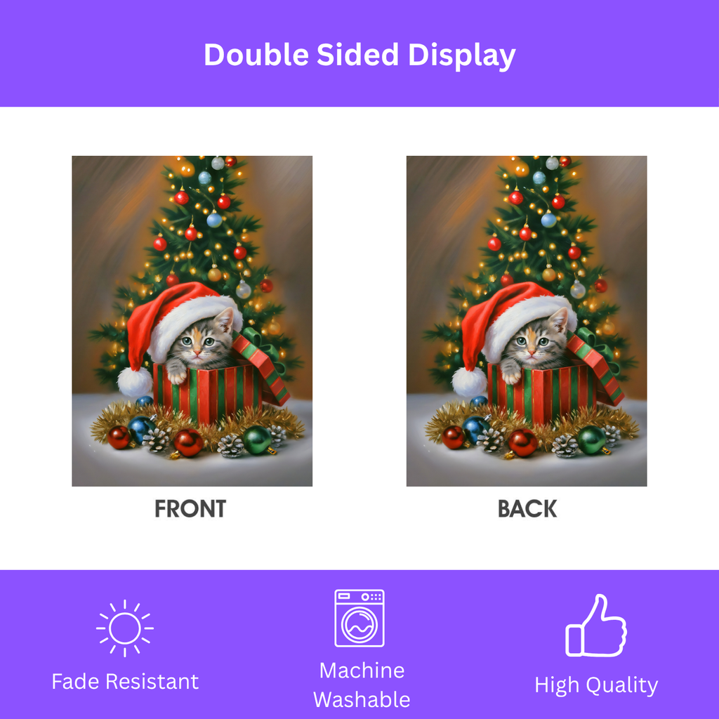 Christmas Present Kitten Garden Flag - double-sided design - Dragonfire Gardens