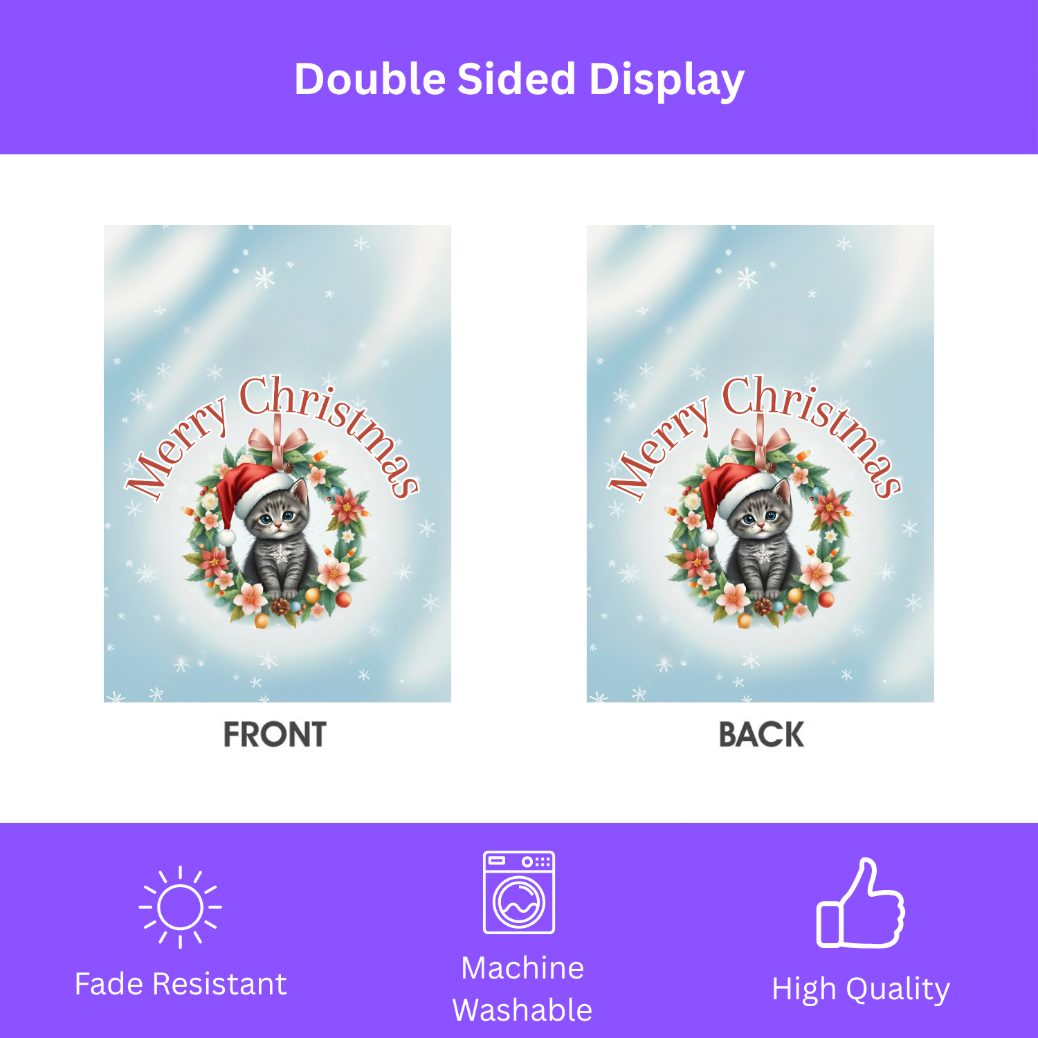 Merry Christmas Cat Wreath Garden Flag