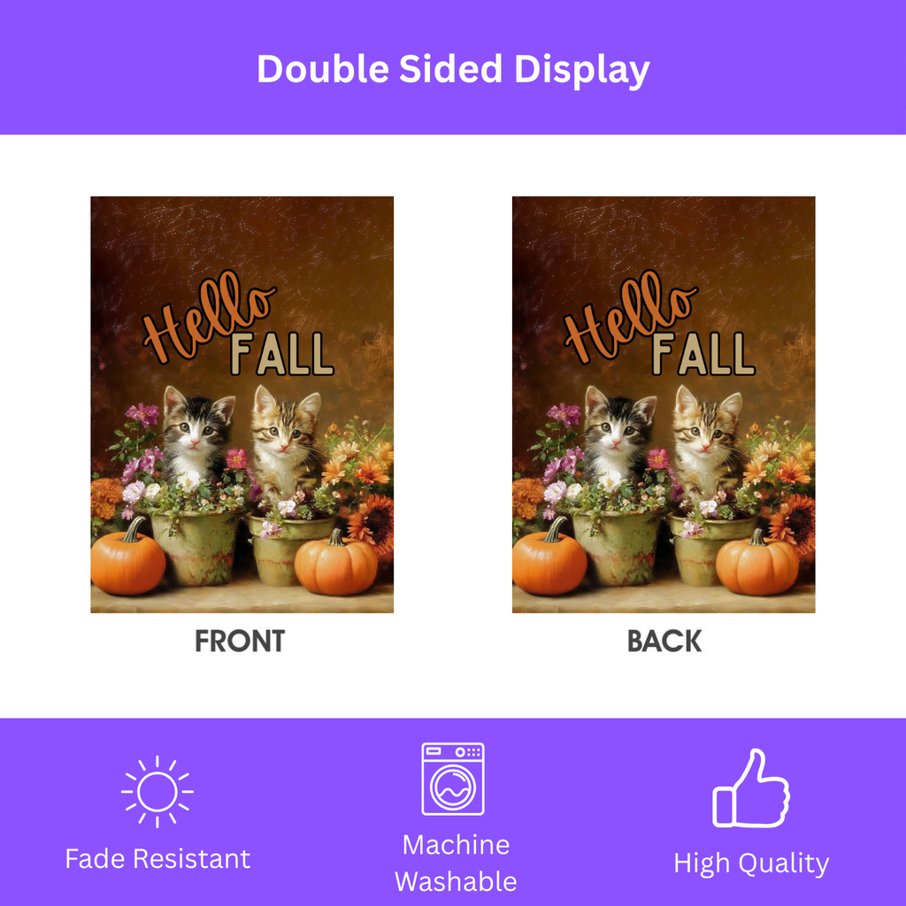 Hello Fall Autumn Kittens in Pots Garden Flag - double-sided design - Dragonfire Gardens