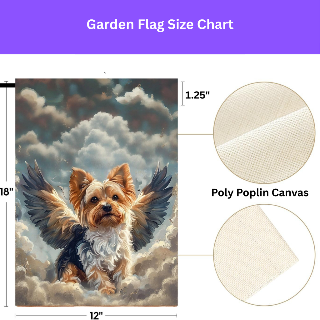 Yorkie Angel Garden Flag - double-sided design - Dragonfire Gardens