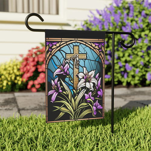 Abstract Cross And Lilies Easter Garden Flag