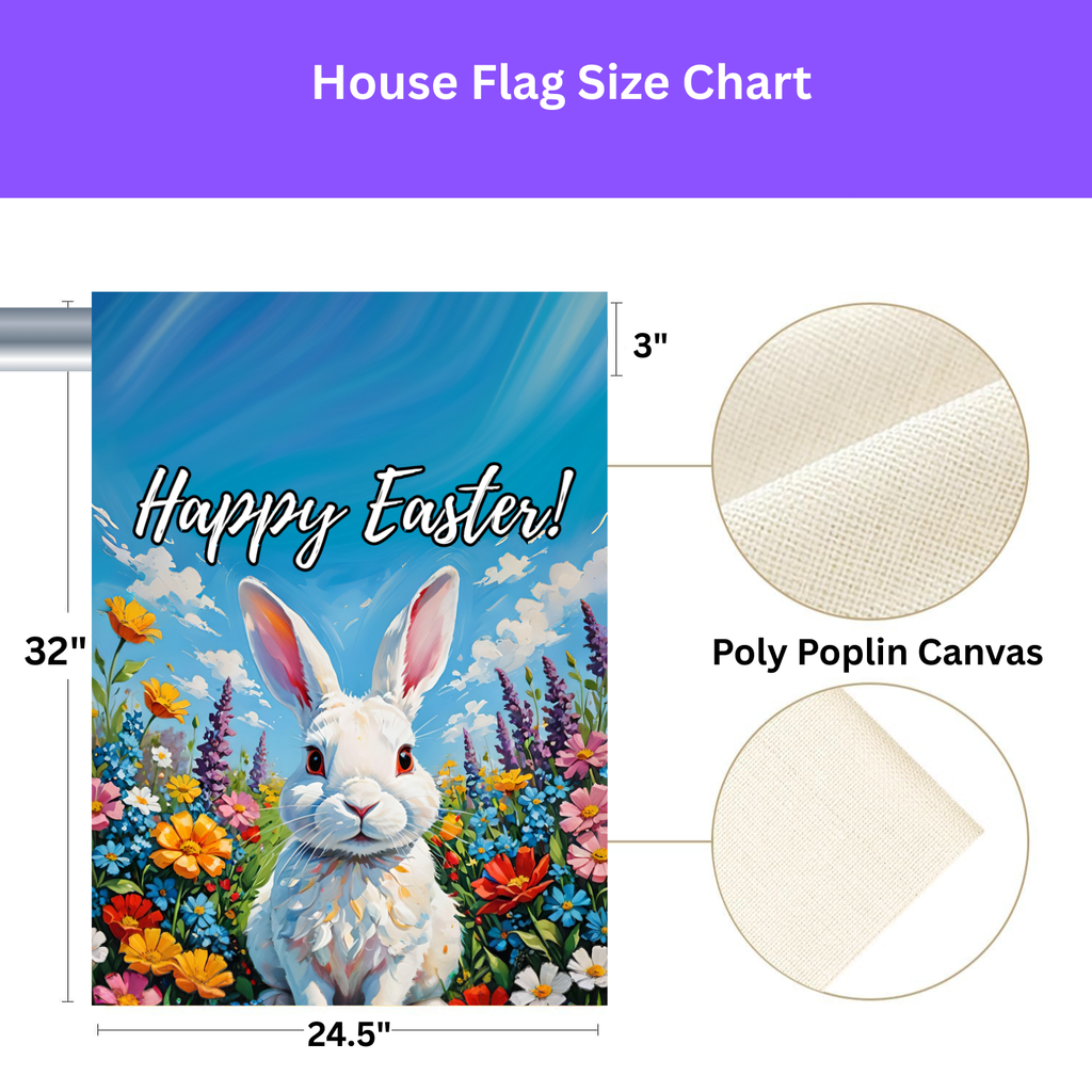 Happy Easter White Bunny and Flowers Garden Flag