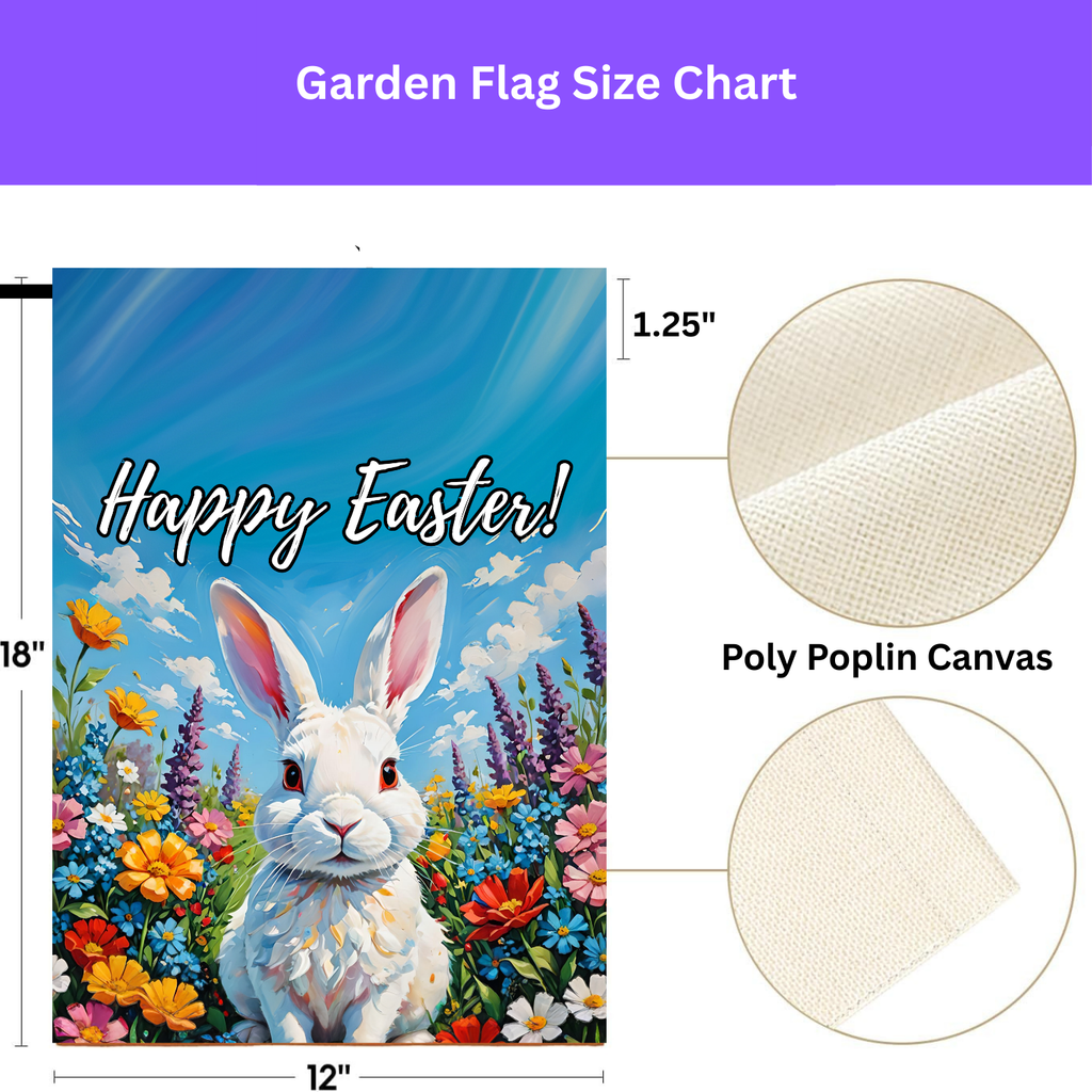 Happy Easter White Bunny and Flowers Garden Flag