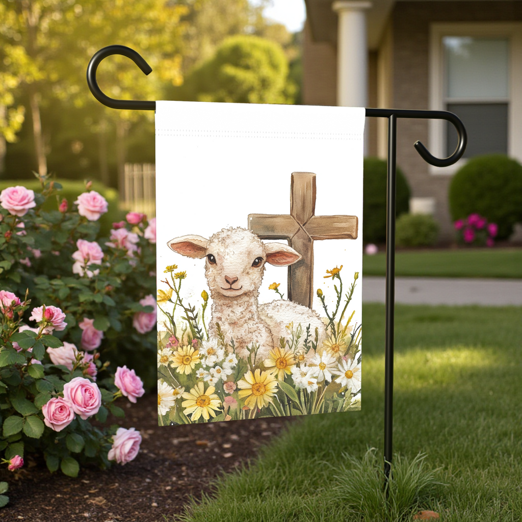 Easter Lamb and Cross Garden Flag