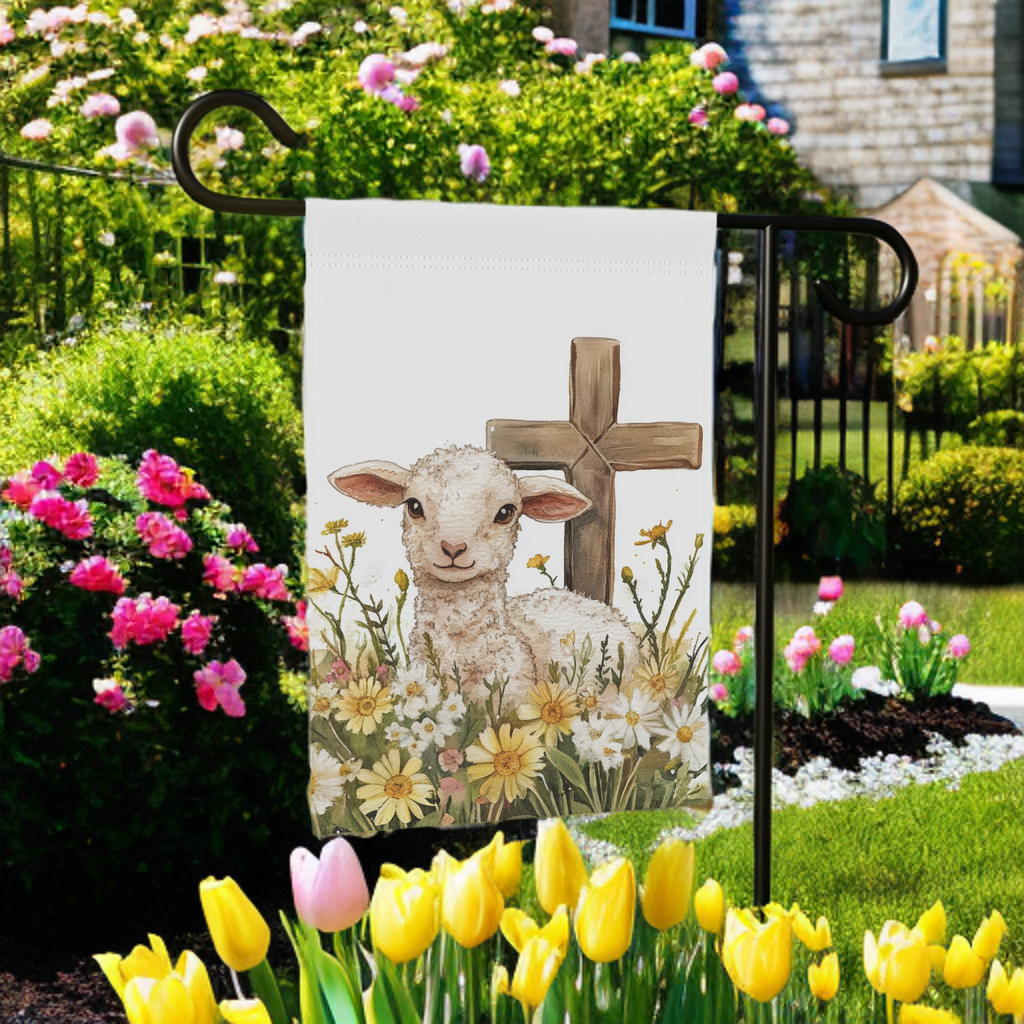 Easter Lamb and Cross Garden Flag