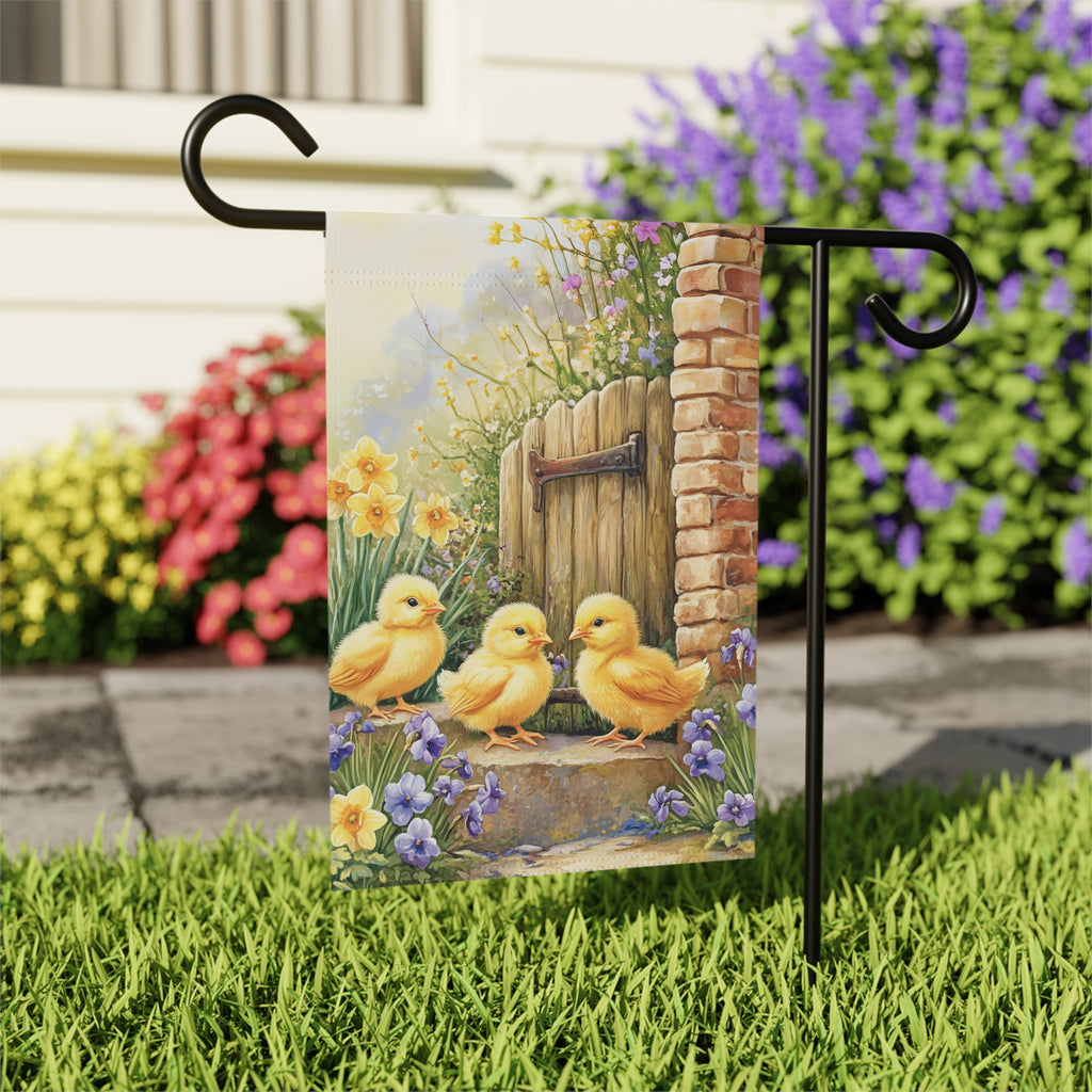 Three Yellow Chicks Garden Flag