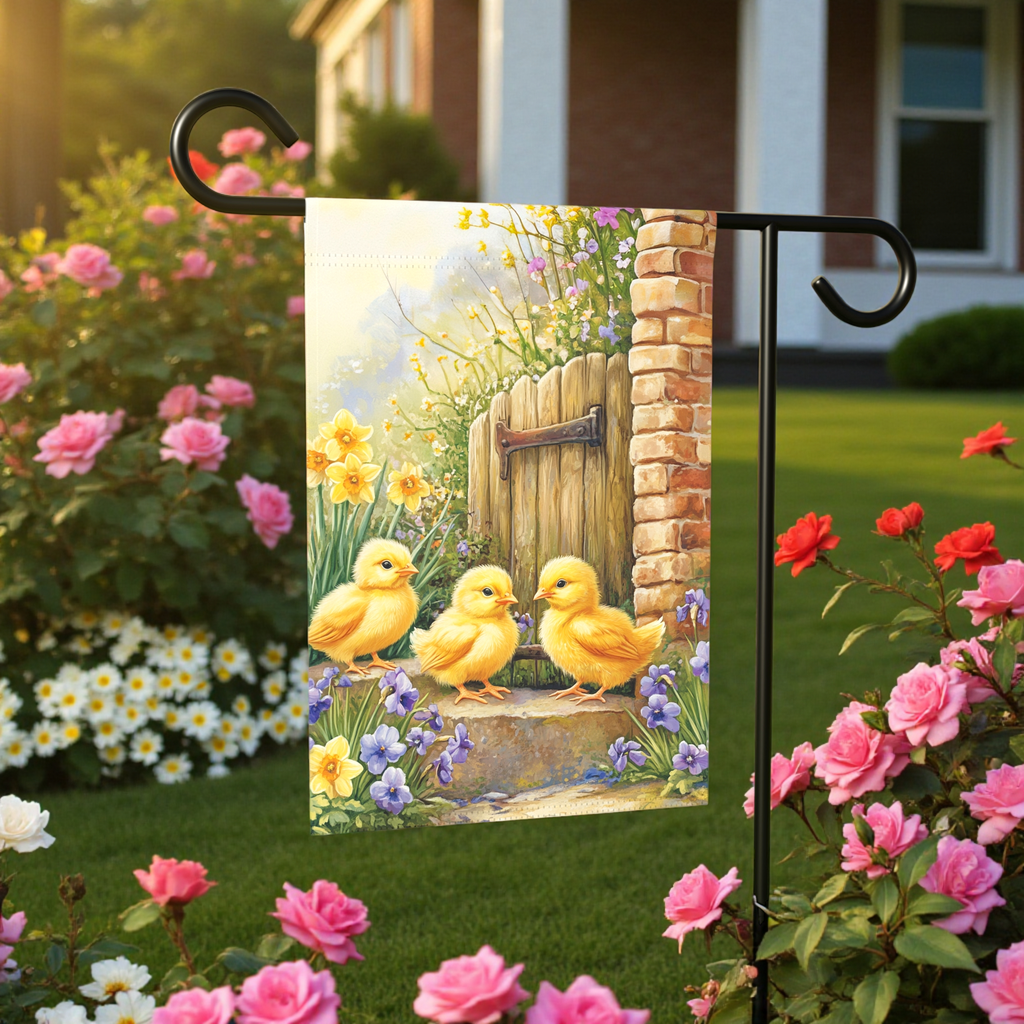 Three Yellow Chicks Garden Flag
