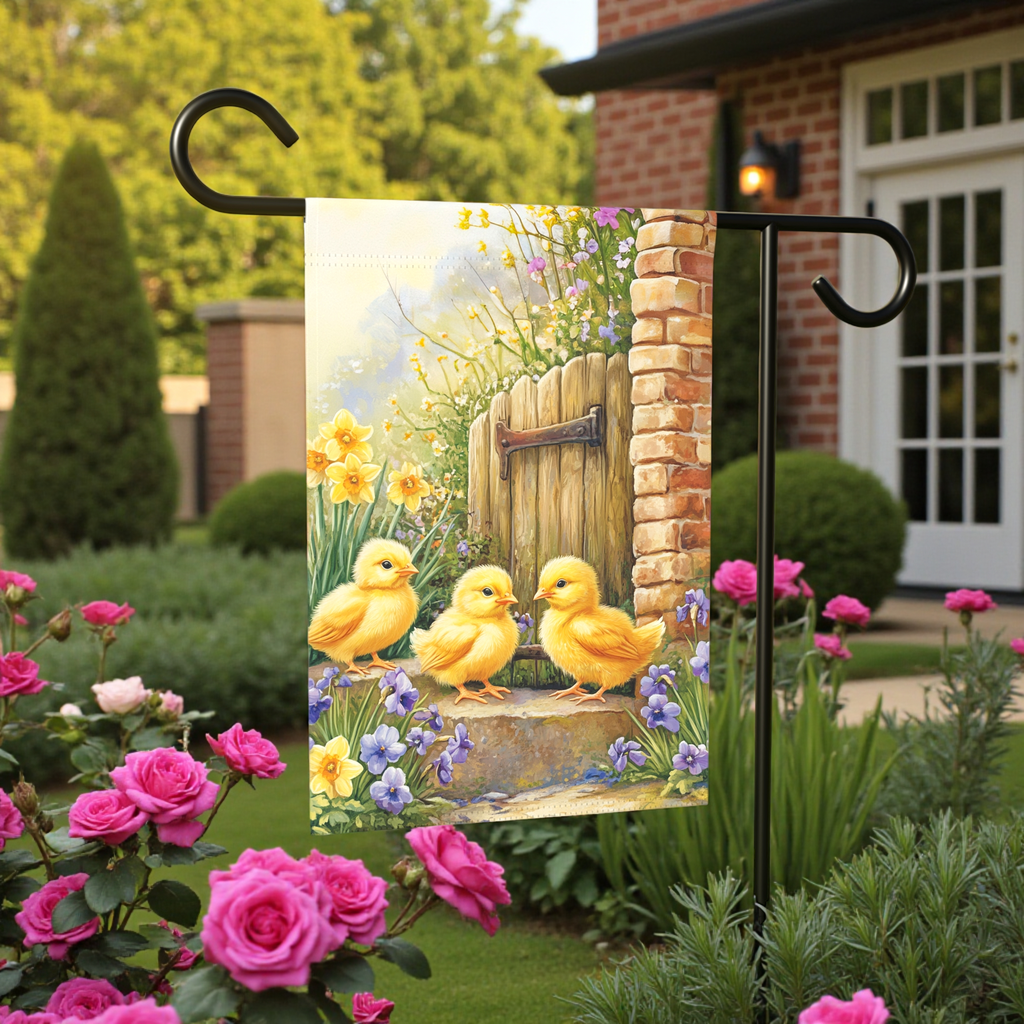 Three Yellow Chicks Garden Flag