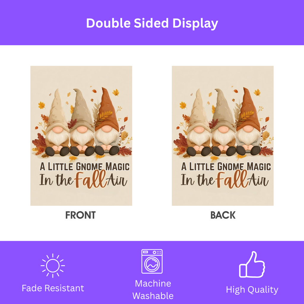 A Little Gnome Magic Fall Garden Flag - double-sided design - Dragonfire Gardens