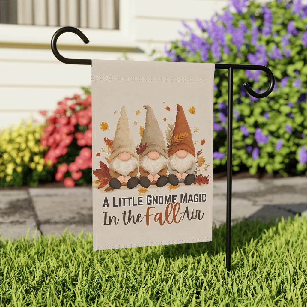 A Little Gnome Magic Fall Garden Flag - outdoor display - Dragonfire Gardens