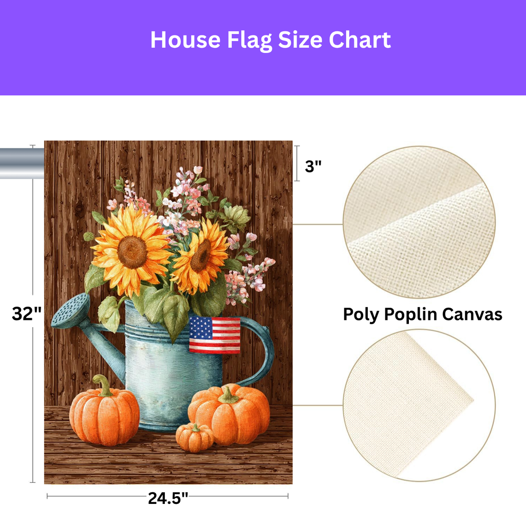 American Flag Fall Sunflower Watering Can Garden Flag - yard display - Dragonfire Gardens