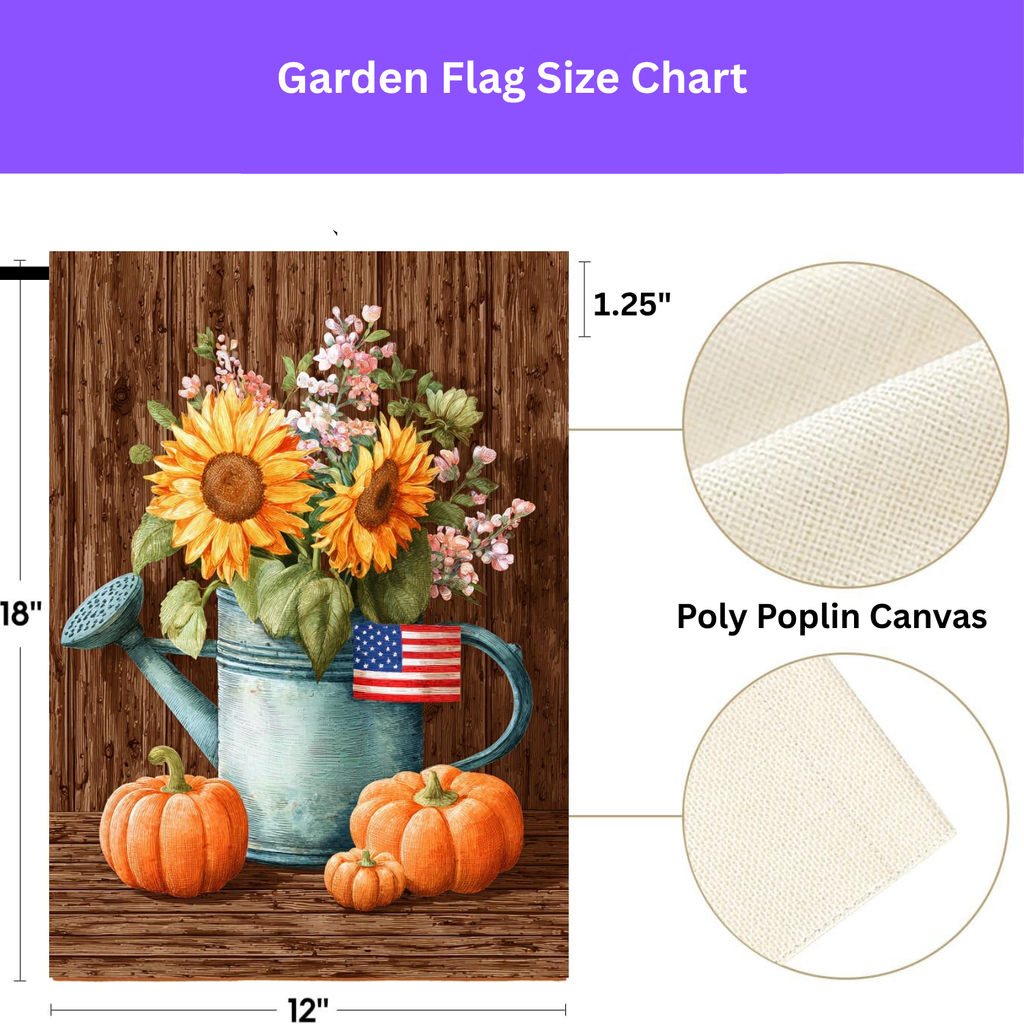 American Flag Fall Sunflower Watering Can Garden Flag - porch decor - Dragonfire Gardens