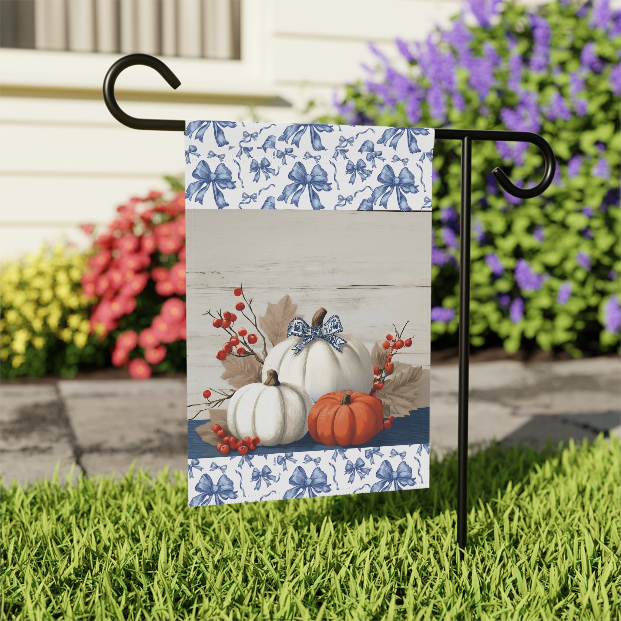 Chinoiseries Bow Pumpkin Garden Flag - outdoor display - Dragonfire Gardens