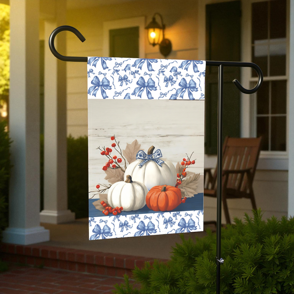 Chinoiseries Bow Pumpkin Garden Flag - product detail - Dragonfire Gardens