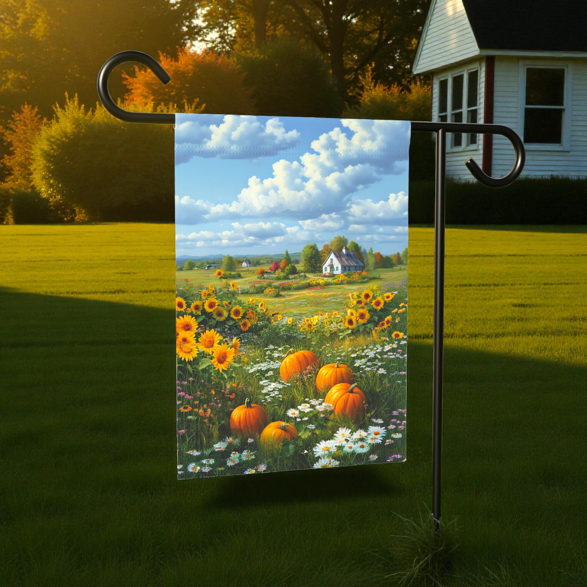 Farm Cottage Pumpkins Garden Flag - yard display - Dragonfire Gardens